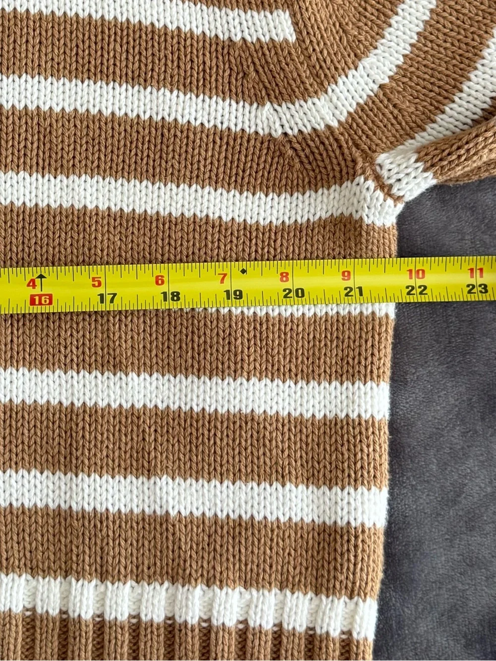 J.CREW Rollneck Sweater Women's Size S Tan Striped Chunky Knit Preppy Coastal